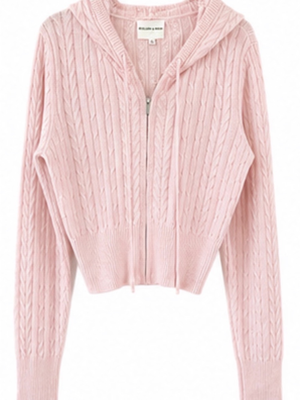 Pink Cable-Knit Zip Hoodie Cardigan